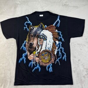 Caribbean Dream American Thunder Shirt Mens XL Single Stitch Native Wolf 90s Tee